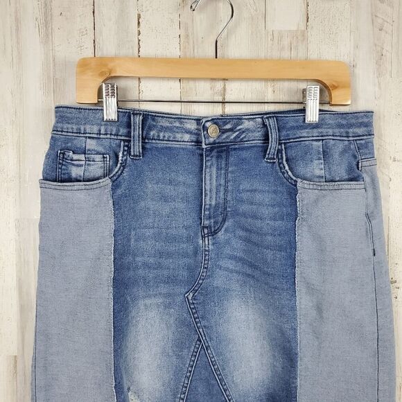 Libby Edelman Denim Color Block Skirt Blue Size Medium - Picture 4 of 10